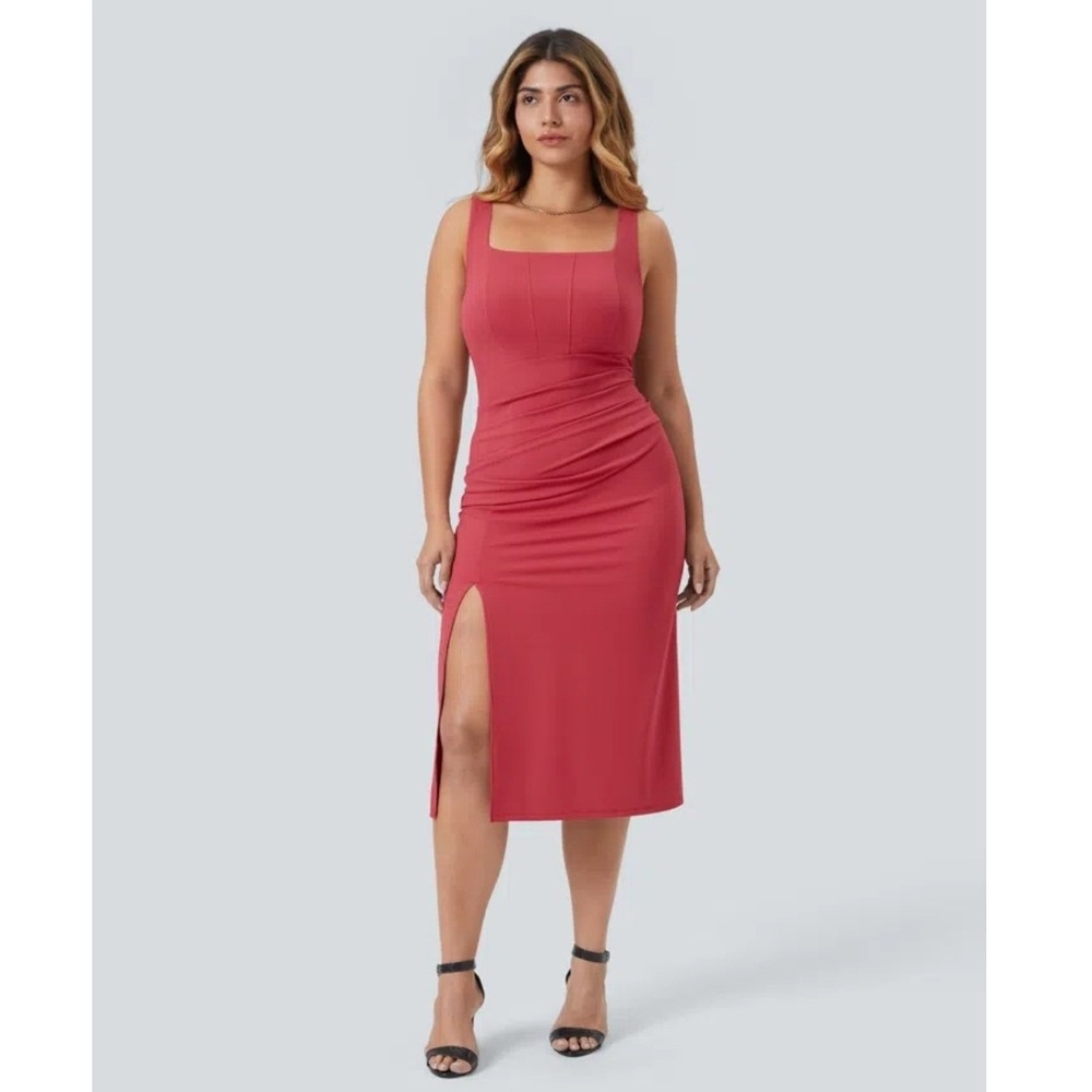 Halara SoftlyZero Airy Corset Ruched Midi Dress Size 20 NWT